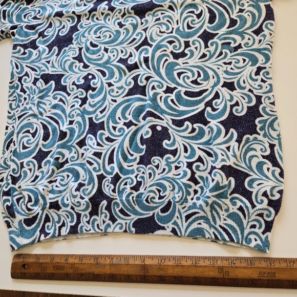 Croft & Barrow Knit Top Size XL Blue Mermaid Waves Silver Metallic Soft Comfy - Picture 13 of 16
